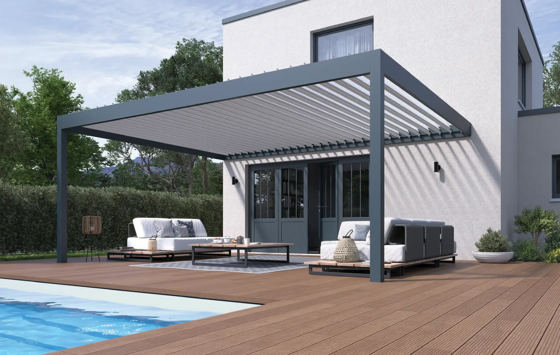 Pergola aluminium en pose libre près d’une piscine