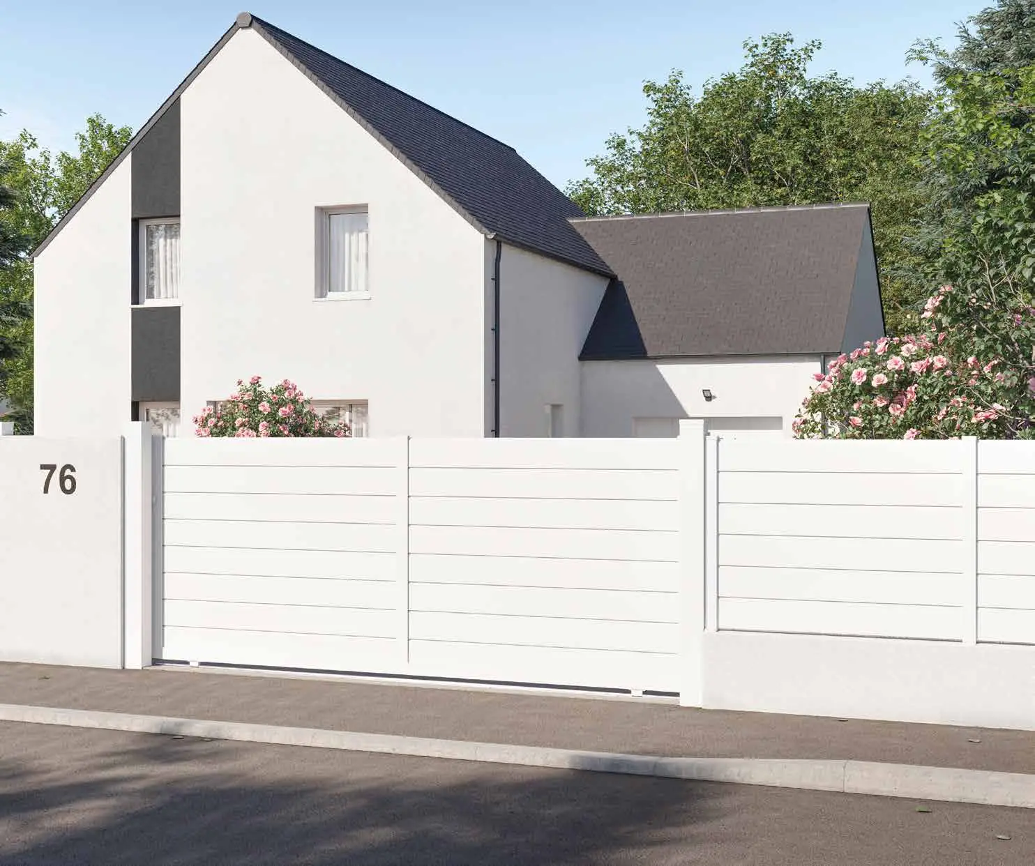 Portail aluminium blanc de la gamme Accely